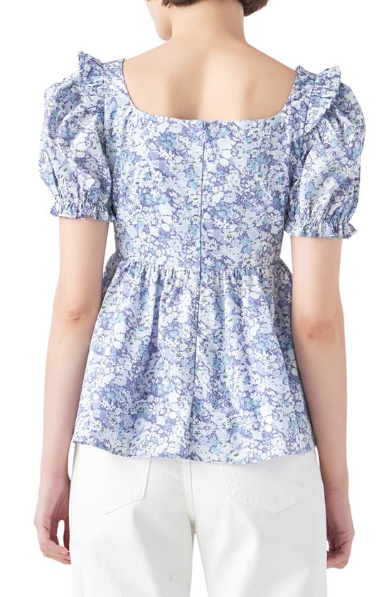 Shop English Factory Floral Print Cotton Top In Blue Multi