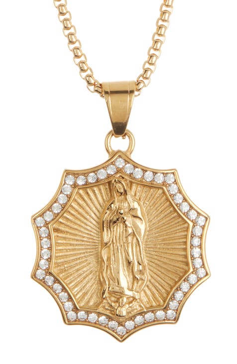 Crystal Halo Virgin Mary Pendant Necklace