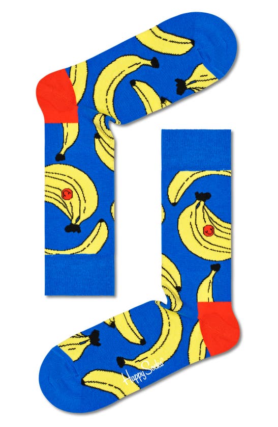 Shop Happy Socks Banana Crew Socks In Blue