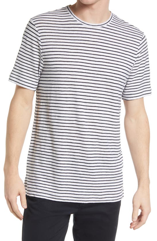 Nordstrom Linen Crewneck T-shirt In White Tioga Stripe