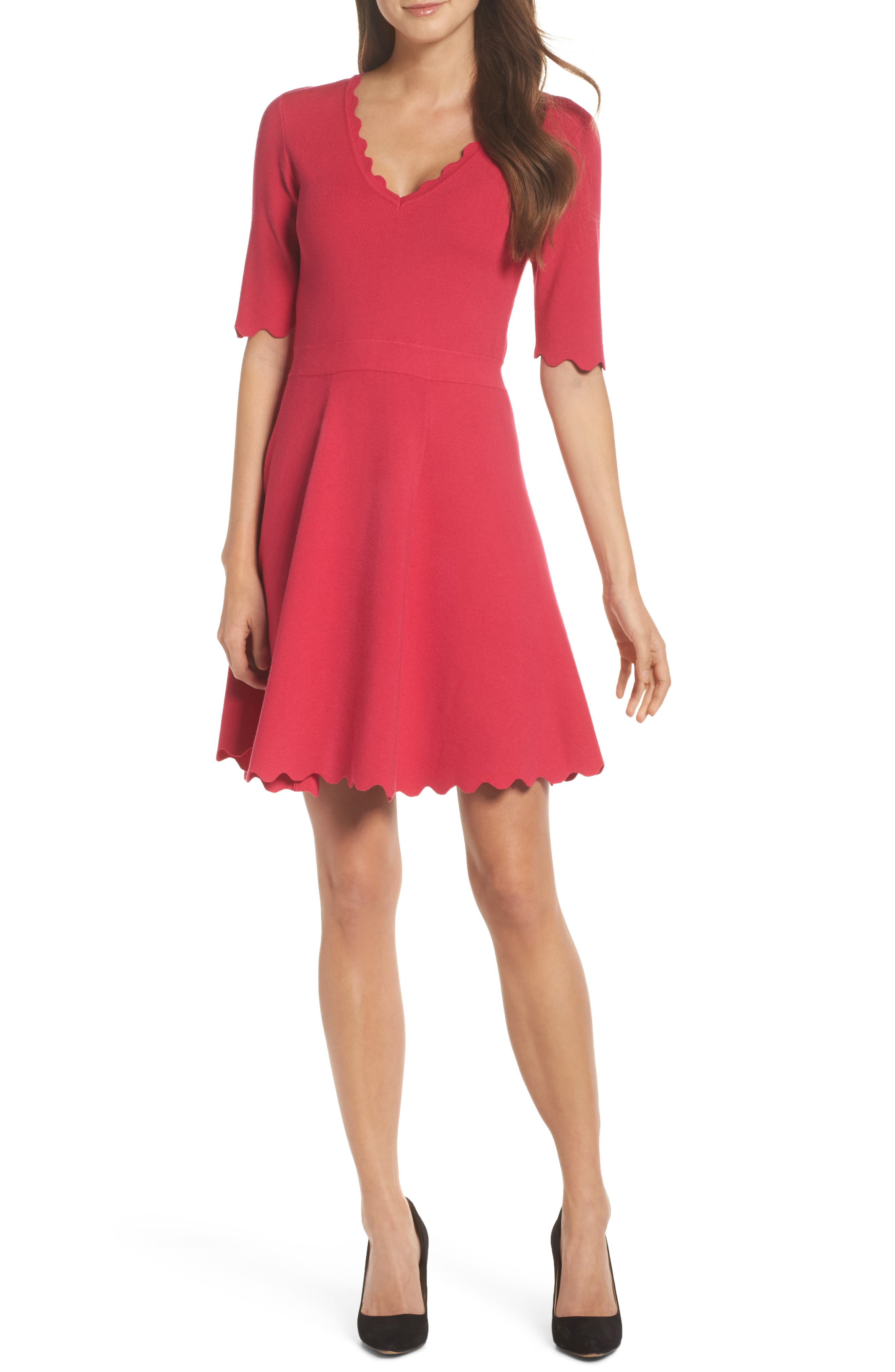 scallop trim fit and flare dress