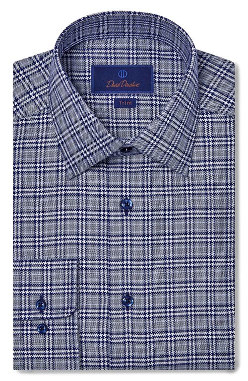 David Donahue Trim Fit Micropattern Cotton Dress Shirt In Navy