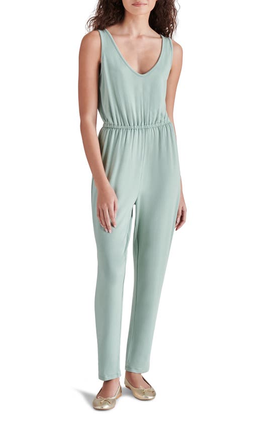 Steve Madden Sleeveless French Terry Jumpsuit In Green