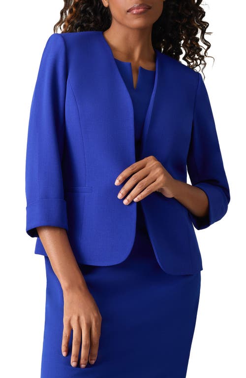 Shop Kasper Rolled Cuff Knit Blazer In Royal Signature