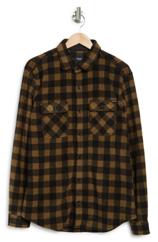 Union Cascade Buffalo Plaid Microfleece Button-up Shirt In Surplus Olive