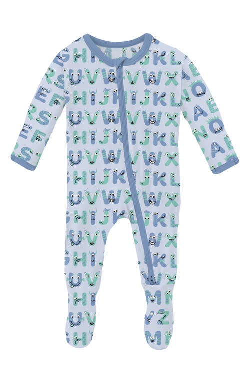 Kickee Pants Alphabet Print Fitted One-piece Pajamas In Dew Abc Monsters