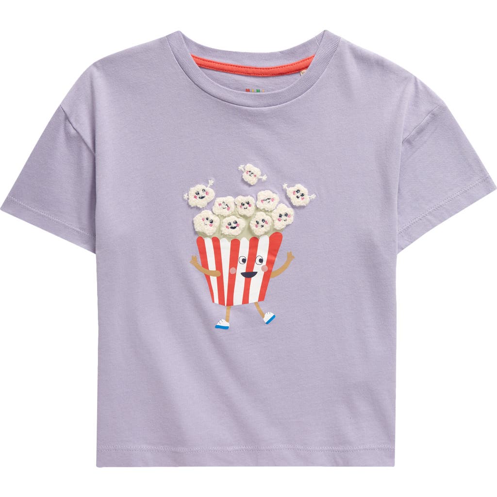 Mini Boden Kids' Bouclé Appliqué Cotton Graphic T-shirt In Misty Lavender Popcorn