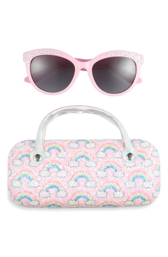 Shop Capelli New York Kids' Crystal Embellished Sunglasses & Glitter Rainbow Case Set In Light Pink