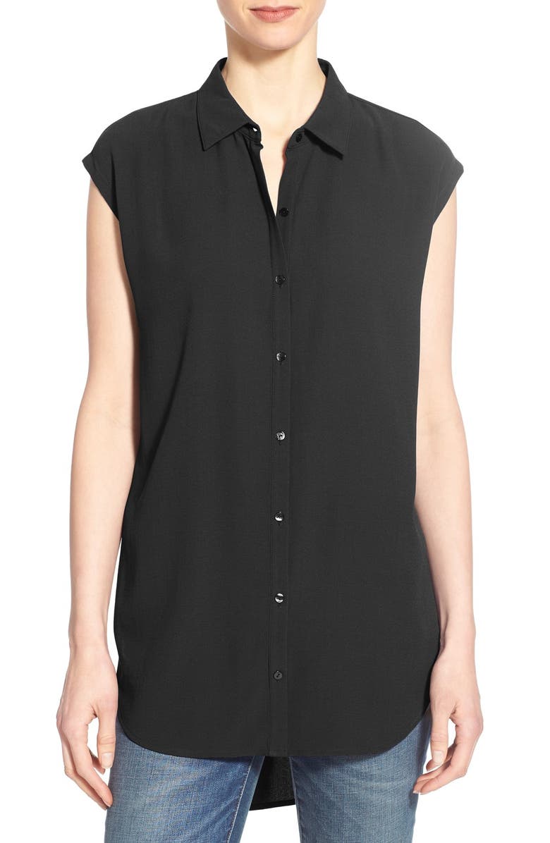 Eileen Fisher Silk Georgette Classic Collar Tunic Shirt | Nordstrom