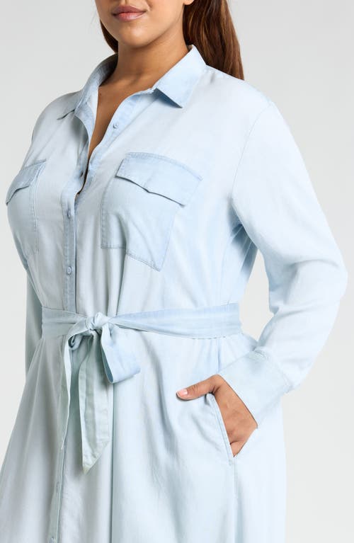 Shop Caslonr Caslon(r) Long Sleeve Chambray Belted Shirtdress In Light Wash