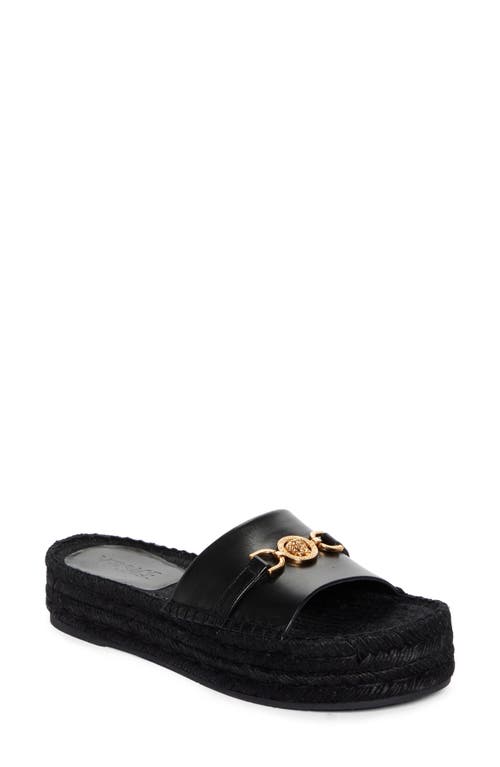 Versace Medusa '95 Espadrille Platform Slide Sandal Black/Versace Gold at Nordstrom,