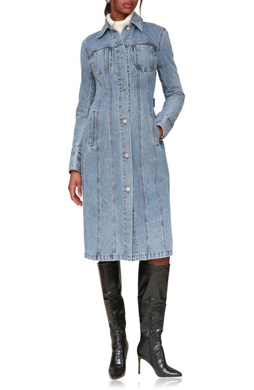 Shop Avec Les Filles Fitted Long Denim Jacket In Blue Wash