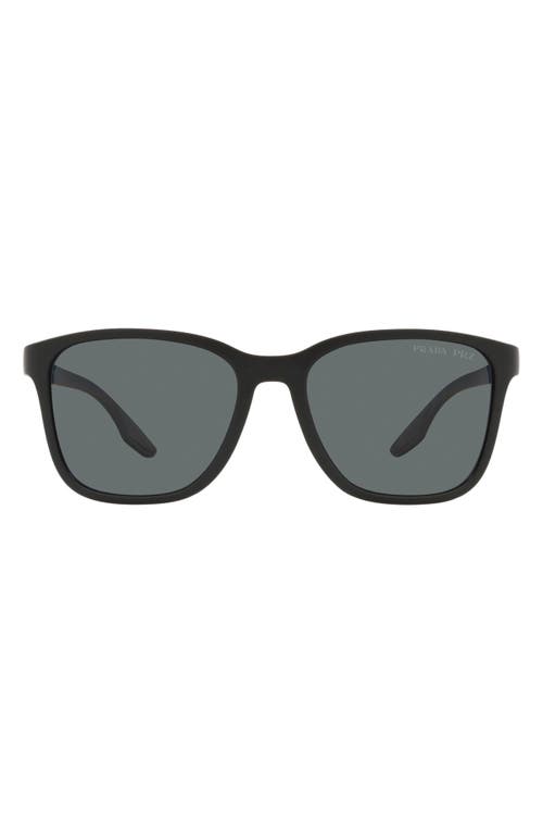 57mm Polarized Rectangular Sunglasses in Black Rubber/dark Grey