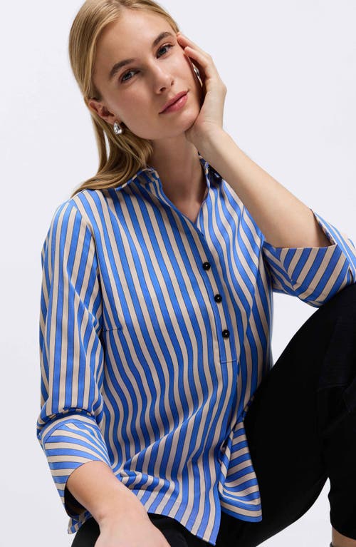 Shop Foxcroft Madison Stripe Stretch Cotton Blend Top In Cobalt Blue/neutral