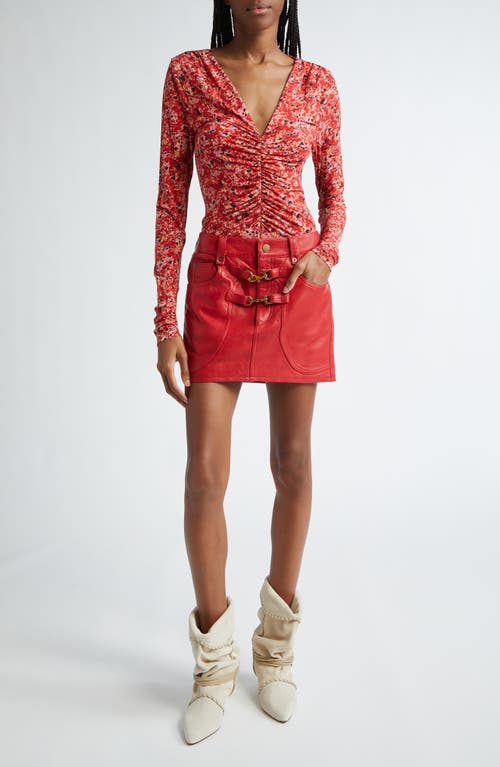 Shop Isabel Marant Jenifer Ruched Knit Top In Red