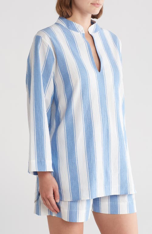 Shop Desmond & Dempsey Feluka Stripe Stretch Cotton Short Pajamas In Blue