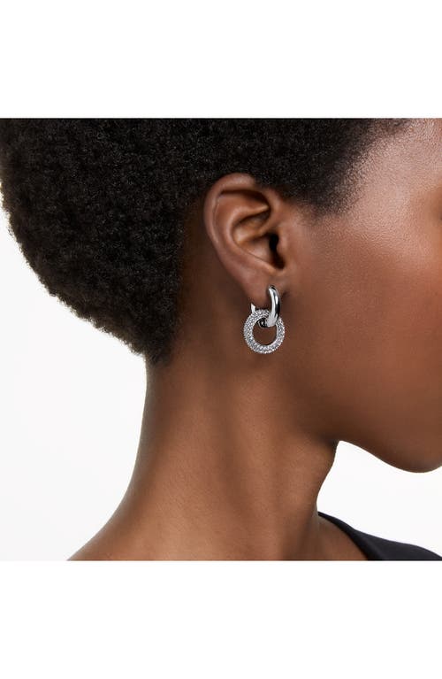 Swarovski Rhodium-plated Pave Interlocking Loop Charm Mismatch Hoop Earrings In Silver