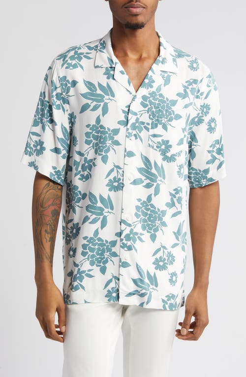 Floral Convertible Collar Camp Shirt in Bright White