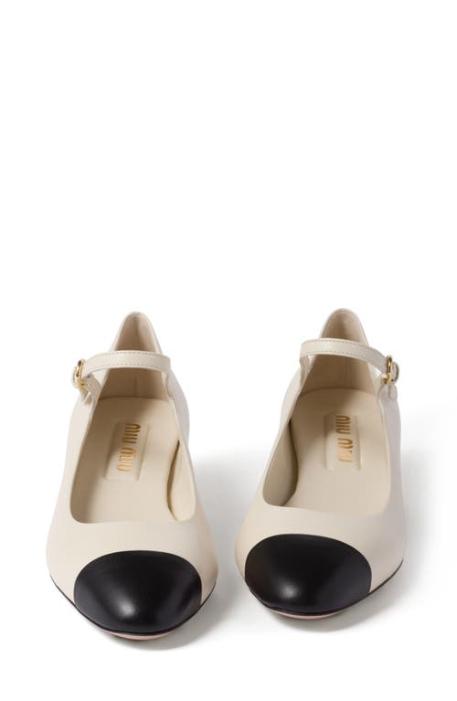 Shop Miu Miu Iconic Cap Toe Mary Jane Pump In Avorio/nero