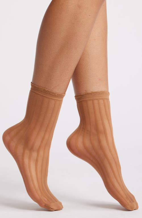 Shop Nordstrom Sheer Stripe Ankle Socks In Tan Thrush