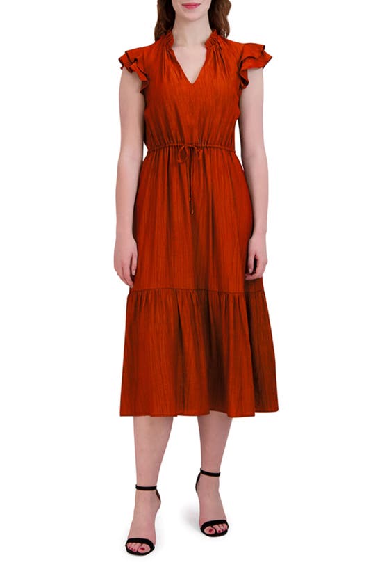 Shop Julia Jordan Ruffle Sleeve Midi Dress In Deep Orange