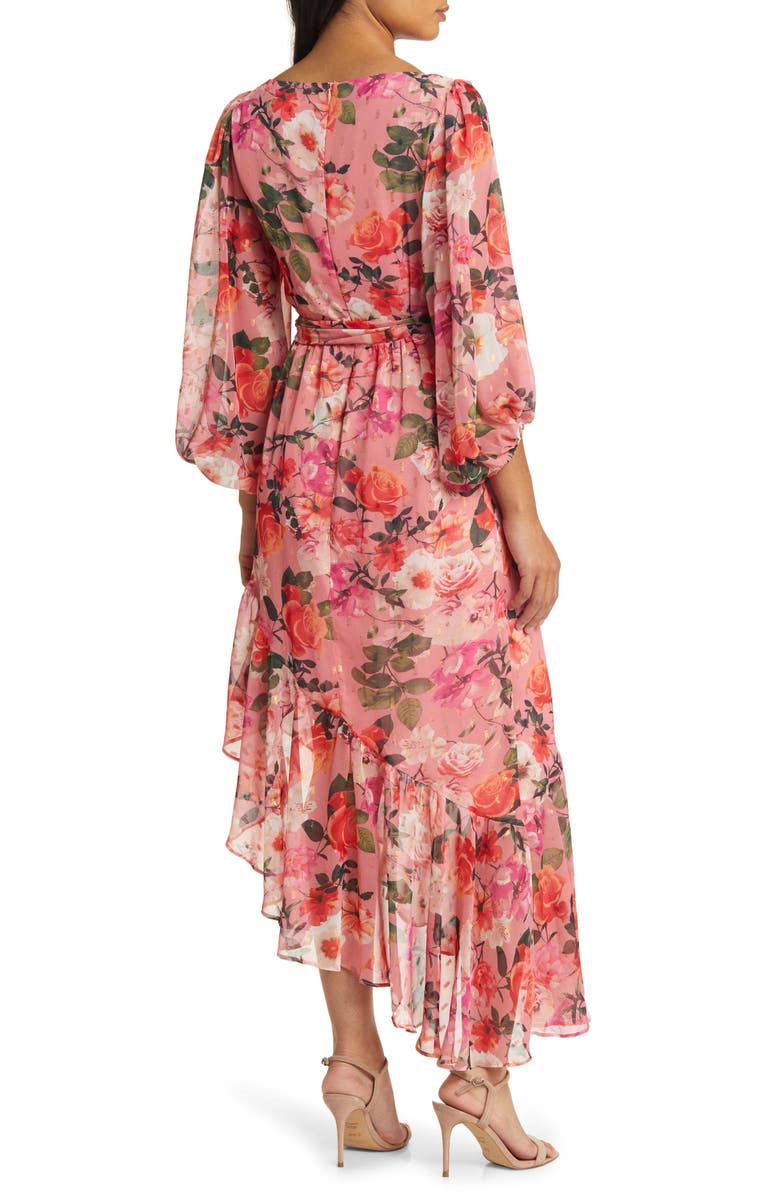 Eliza J Floral Balloon Sleeve Asymmetric Maxi Dress | Nordstrom