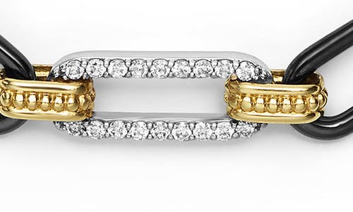 Lagos Signature Caviar Black Ceramic Link & Diamond Bracelet In Black