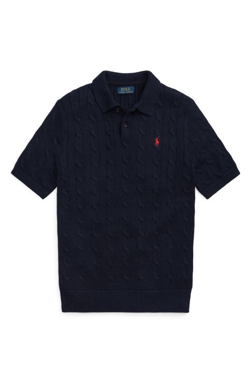 Shop Polo Ralph Lauren Cable Short Sleeve Polo Sweater In Hunter Navy