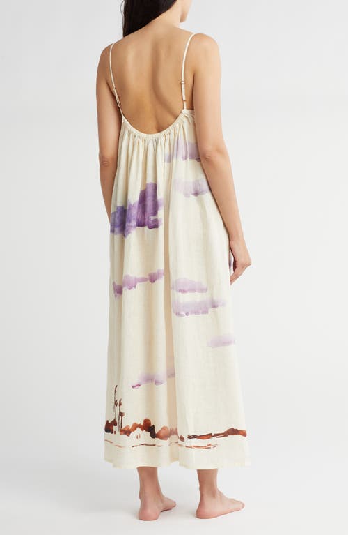 Shop Desmond & Dempsey Print Square Neck Nightgown In Mirage Linen Cream