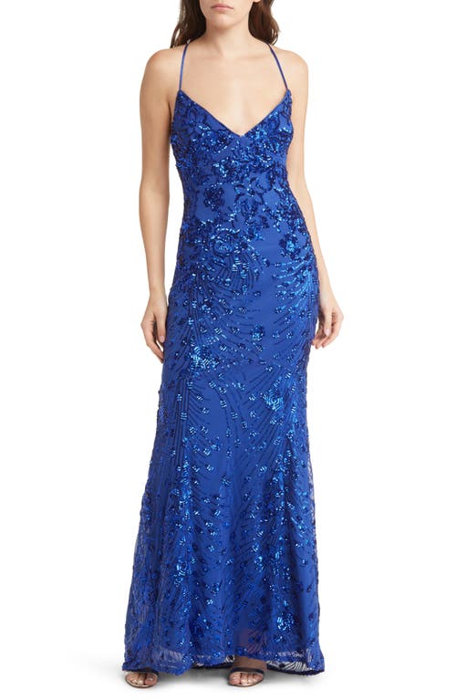 Lulus Photo Finish Sequin High-Low Maxi Dress in Royal Blue