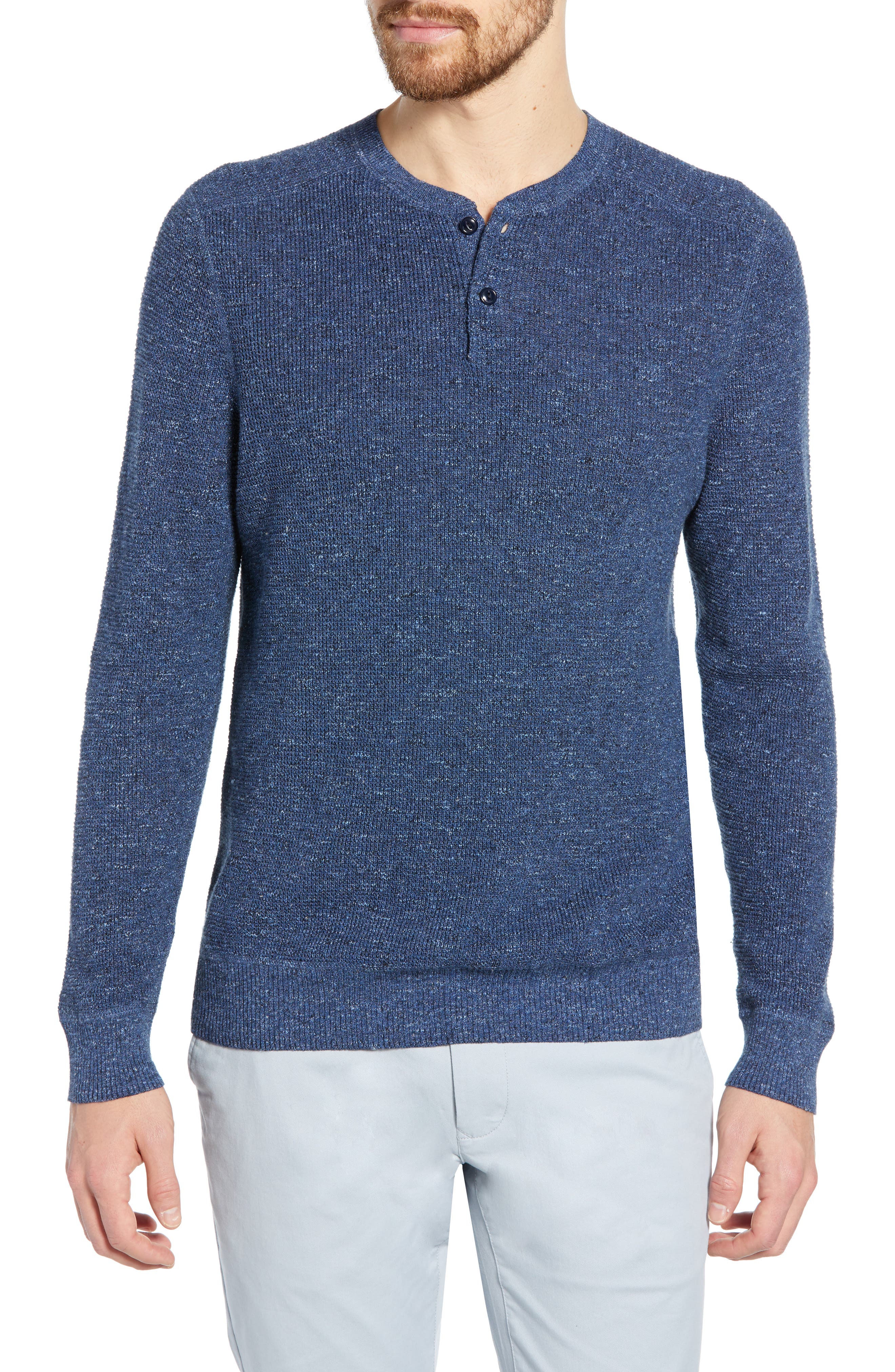 Bonobos Cotton & Linen Slim Fit Henley Sweater, Blue