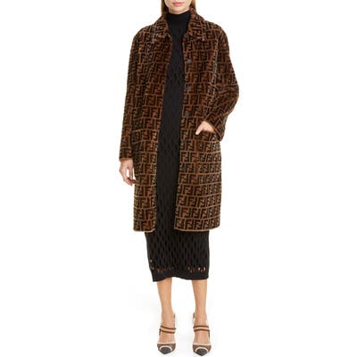 Fendi Reversible Ff Logo Genuine Shearling Coat, US / 44 IT - Black
