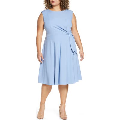 Plus Size Tahari Side Tie Fit & Flare Dress, Blue
