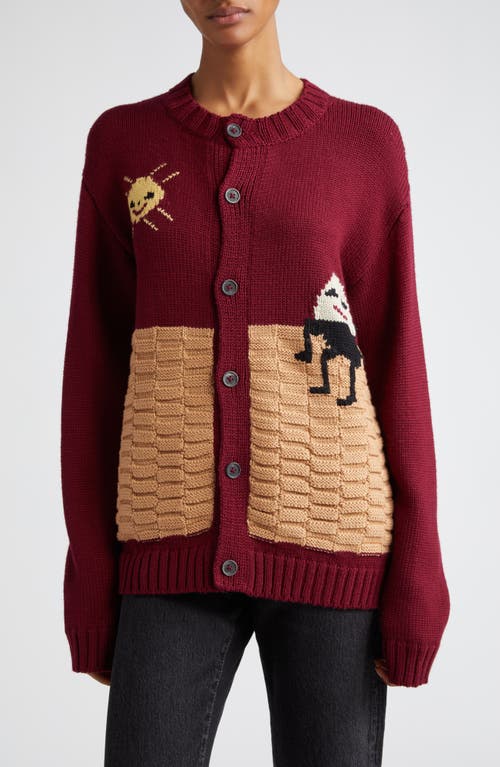 Bode Nursery Rhyme Merino Wool Cardigan Maroon Multi at Nordstrom,