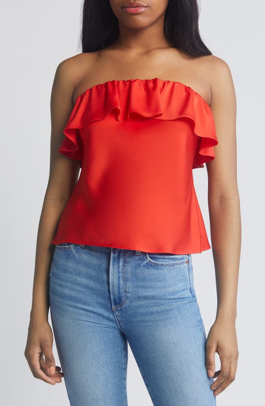 Shop Wayf All Yours Ruffle Strapless Top In Red