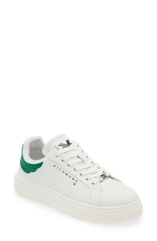 John Richmond Oversize Wing Collar Sneaker In White/ Green