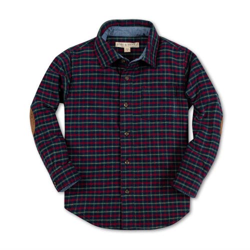 Shop Hope & Henry Boys' Organic Flannel Shirt With Elbow Patches, Kids In Navy Holiday Check