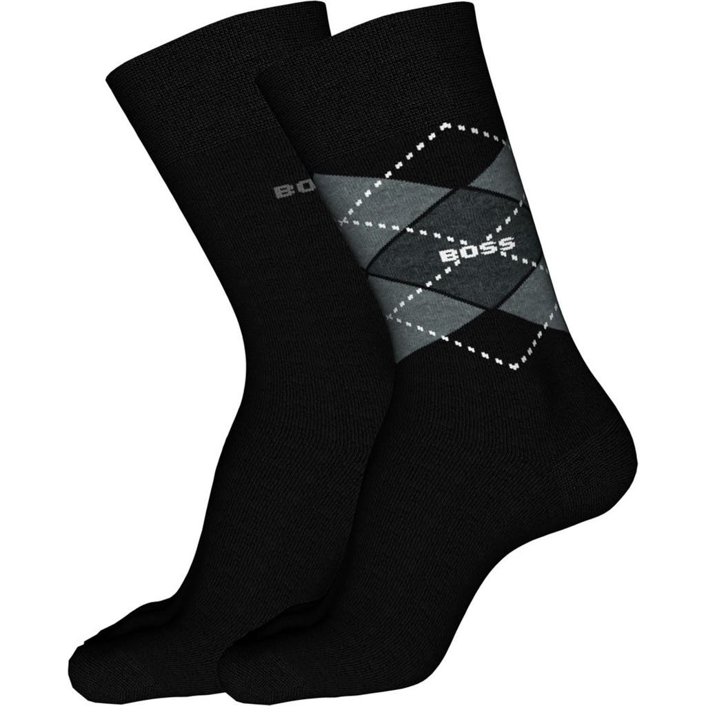 Shop Hugo Boss Boss Assorted 2-pack Argyle Crew Socks In Black
