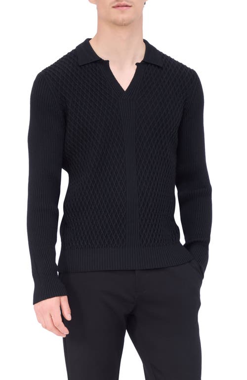 Shop Bugatchi Merino Wool Johnny Collar Sweater In Black