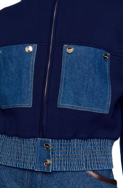 Shop Sandro Knit And Denim Coatigan In Blue