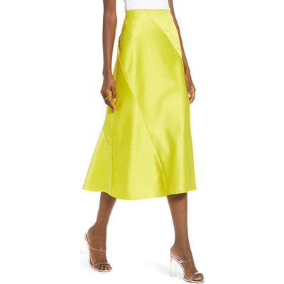 J.o.a. Satin Bias Cut Midi Skirt, Green