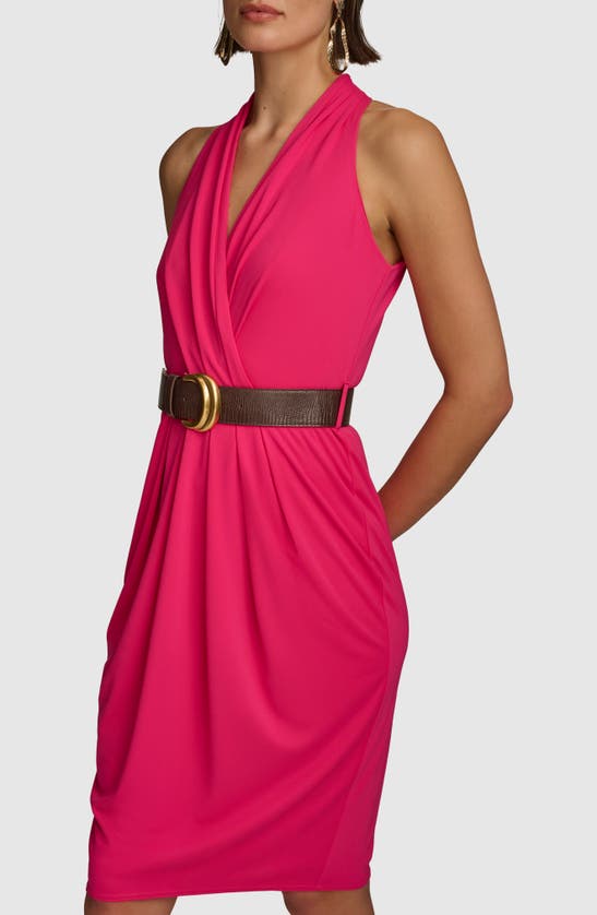 Shop Dkny Donna Karan New York Belted Sleeveless Midi Dress In Shocking