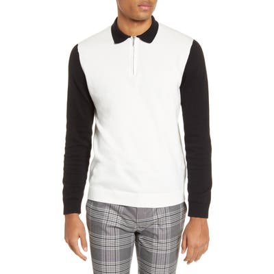 Topman Colorblock Long Sleeve Zip Polo, Ivory