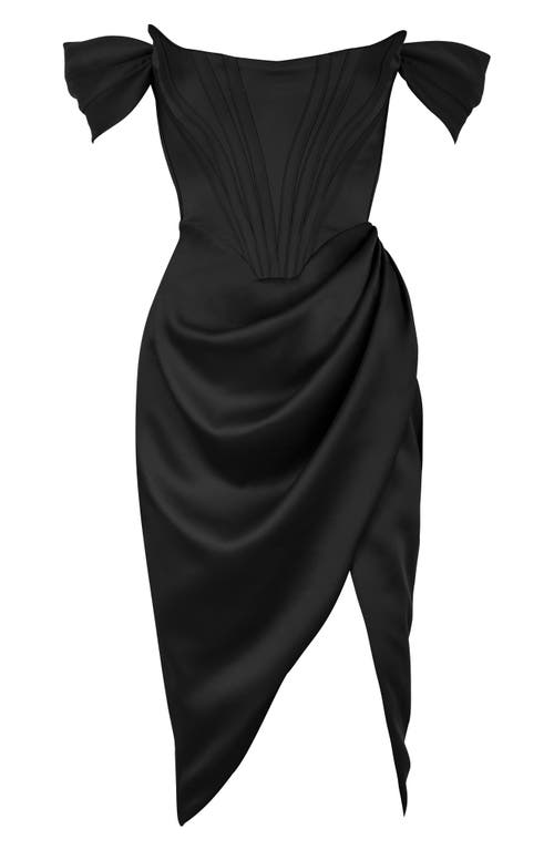 House Of Cb Loretta Off The Shoulder Satin Corset Dress In Black