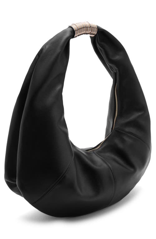 Shop Mango Leather Shoulder Bag In Black