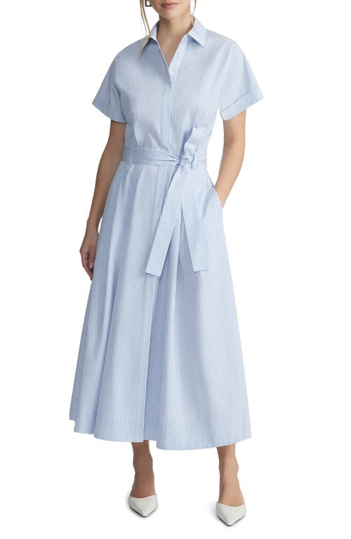 Lafayette 148 New York Stripe Belted Cotton Shirtdress Blue Oasis Multi at Nordstrom,