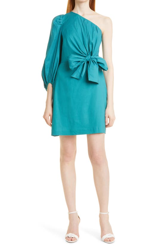 Ted Baker One-shoulder Linen Blend Dress In Turquoise