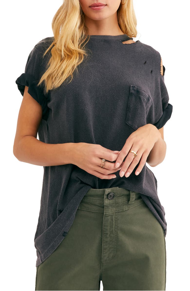 FREE PEOPLE Rubi Ripped Pocket T-Shirt, Main, color, WASHED BLACK