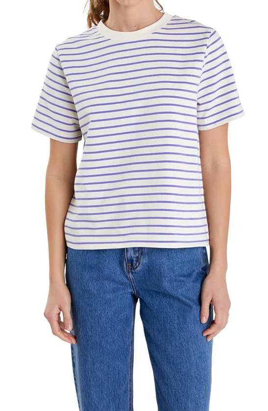 Shop English Factory Striped Cotton Jersey Short Sleeve T-shirt In Purple