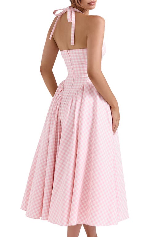 Shop House Of Cb Marilyn Gingham Halter Midi Sundress In Rose Shadow